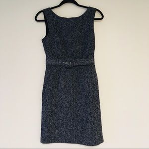 Grey sleeveless work dress with belt